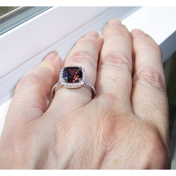 925 STERLING SILVER Cushion Cut Chocolate CZ Halo Ring - Picture 4 of 15